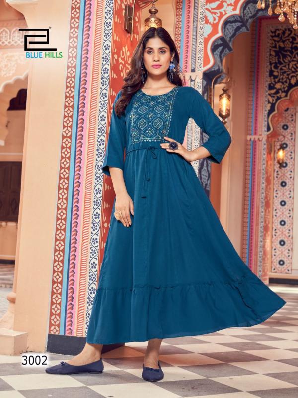 Blue Hills Jasmine 3 Fancy Rayon Wear Anarkali Kurti Collection